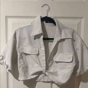 Moss Cropped Utility Shirt - White